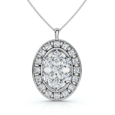 Certified 2 1/2Ct Oval Diamond Cluster Pendant 14k Gold Lab Grown
