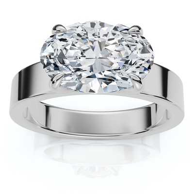 Certified 2Ct Oval East West Cigar Band Solitaire Engagement Ring Lab Grown