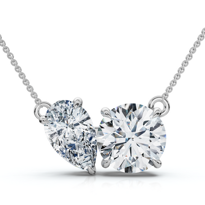1 1/2Ct Round and Pear Two Stone Toi et Moi Pendant 14k Gold Lab Grown