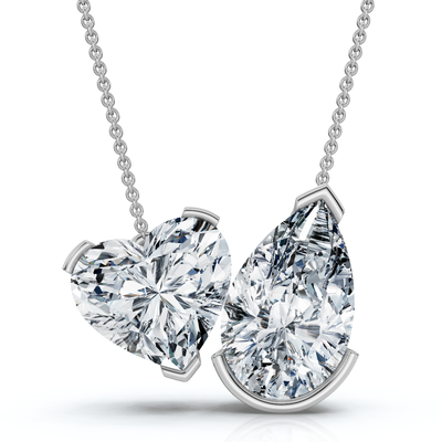 2Ct TW Toi et Moi Heart and Pear Shape Diamond Pendant 14k Gold 18" Lab Grown