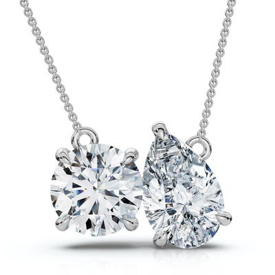 2Ct TW Toi et Moi Pear and Round Diamond Pendant 14k Gold 18" Necklace Lab Grown