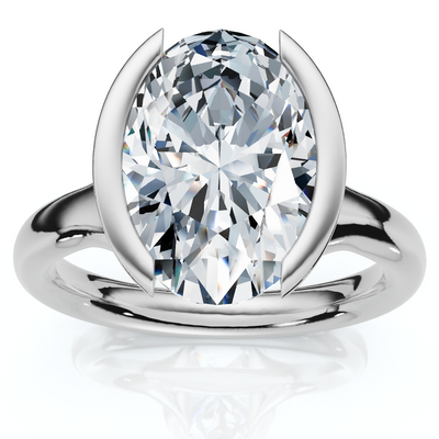 Certified Terresa 3Ct Oval Diamond Engagement Half Bezel Ring Lab Grown