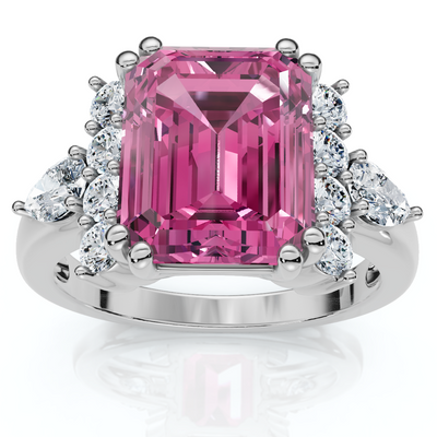 Pink Topaz 10x8mm & Diamond Ring 14k Gold Lab Grown EF/VS