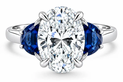 Certified 4.70Ct Oval Diamond & Blue Sapphire Ring 14k White Gold Lab Grown