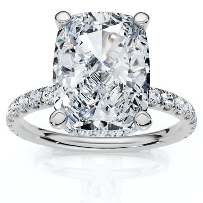 Certified 3 1/2Ct Cushion Hidden Halo Diamond Engagement Ring 14k Gold Lab Grown
