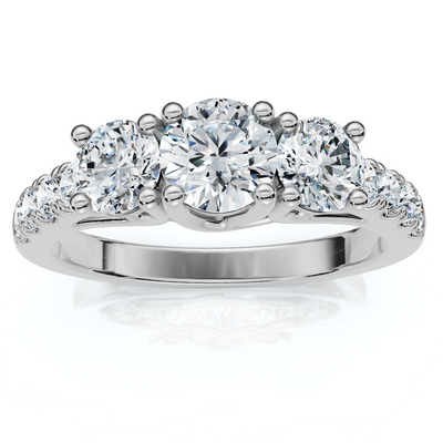 1 1/4Ct Three Stone Diamond Engagement Ring 14k Gold or Platinum Lab Grown