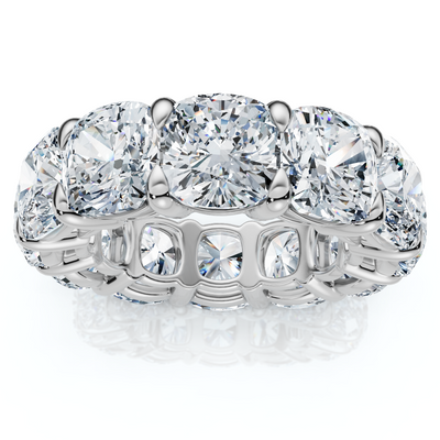 12Ct Cushion Cut Diamond Eternity Ring 14k Gold Basket Wedding Band Lab Grown