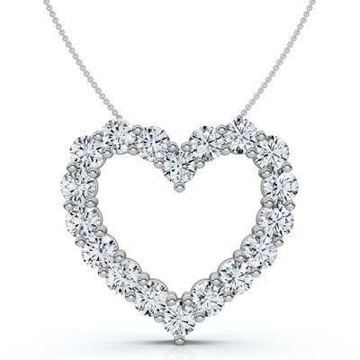 5Ct Diamond Heart Pendant 14k Gold Lab Grown 1 1/5" Tall 18" Necklace