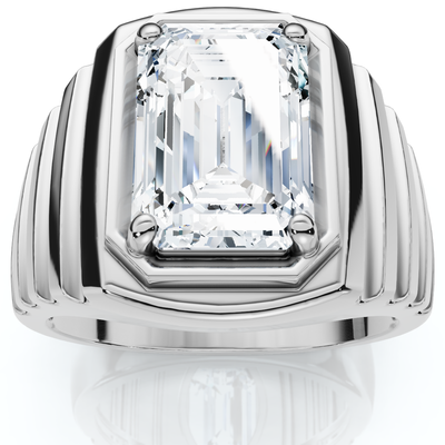 Men's Certified 4Ct Emerald Cut Diamond Ring Ridged Gold Band Lab Grown