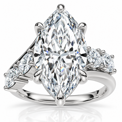Certified 3 1/2Ct Marquise Diamond Montauk Engagement Ring 14k Gold Lab Grown