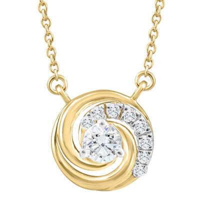 1/4Ct TW Round Diamond Circle Halo Pendant Yellow Gold Lab Grown Necklace