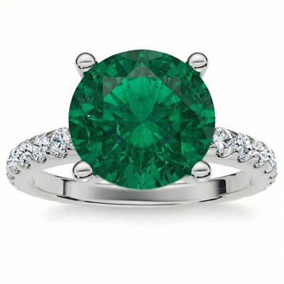 3.20Ct Emerald & Diamond Engagement Ring 14k Gold Lab Grown 9mm Center