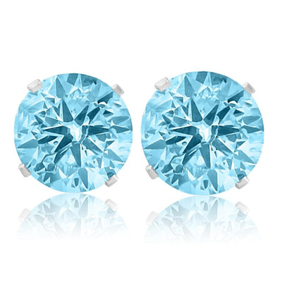 2ct Blue Moissanite Studs 14K White Gold Earrings