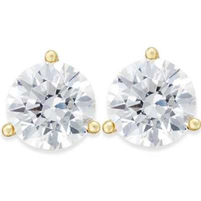 2 Ct TW Moissanite Martini 3-Prong Studs Available in White or Yellow Gold