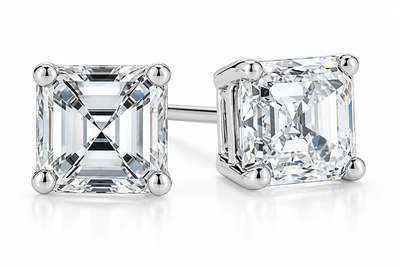 VS 1 1/4 Ct Asscher Cut Solitaire Moissanite Studs Womens Earrings White Gold