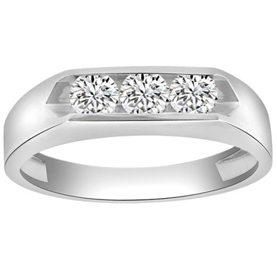 1Ct Three Stone Diamond Men's Ring Channel Set Band Lab Grown in Gold