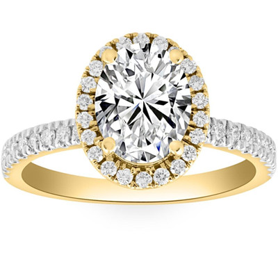 2 1/2Ct Oval Diamond Halo Engagement Ring White, Yellow, or Rose Gold Lab Grown