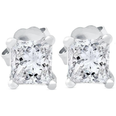 1ct Princess Cut Lab Grown Diamond Studs 14K White Gold