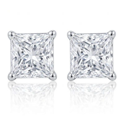 1ct Princess Cut Lab Grown Diamond Studs 14K White Gold