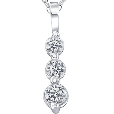 1.00 Ct 3 - Stone Natural Diamond Pendant available in 14K White and Yellow Gold