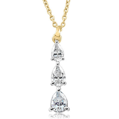 1/2Ct Pear Shape Diamond Three Stone Pendant Yellow Gold Necklace Lab Grown
