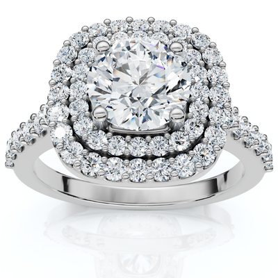 2 1/4 Ct Diamond & Moissanite Cushion Halo Engagement Ring 14k White Gold