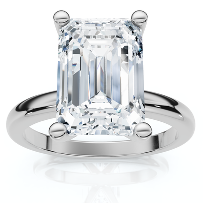 3Ct Emerald Solitaire Moissanite Engagement Ring in White Yellow or Rose Gold