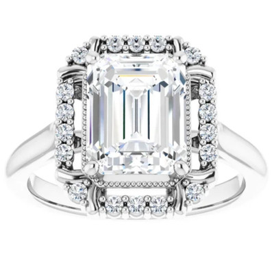 4 1/4 Ct Emerald Moissanite & Diamond Engagement Ring White Yellow or Rose Gold