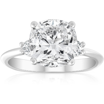 3 1/2Ct Cushion & Round Cut Moissanite Engagement Ring 14k White Gold