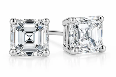 4 Ct Asscher Cut Solitaire 7MM Moissanite Studs Womens Earrings White Gold