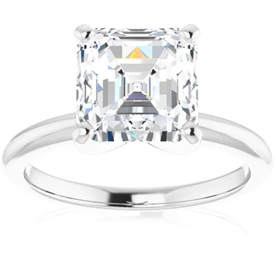 3Ct Asscher Solitaire Moissanite Engagement Ring in White Yellow or Rose Gold