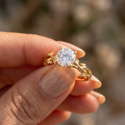1 1/4 ct Solitaire Moissanite Vine Engagement Ring 14k Yellow Gold