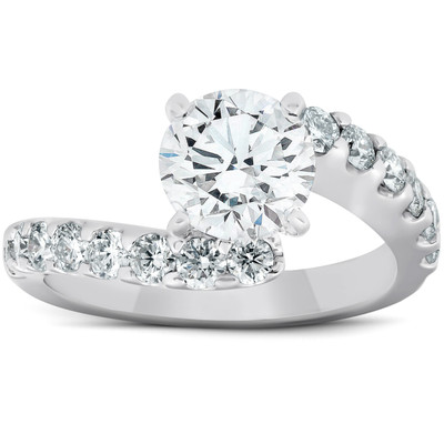 2 1/3 Ct Diamond & Moissanite Engagement Ring Twisted Accent Band 14k White Gold