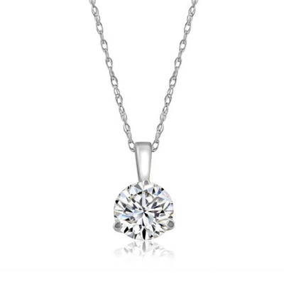 VS 1Ct Round Genuine Moissanite 3-Prong Martini Solitaire Pendant 14k White Gold