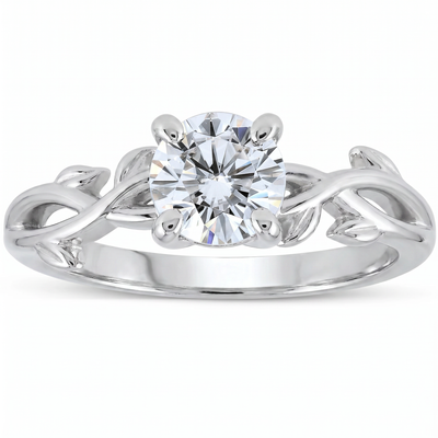 1 1/4 ct Solitaire Moissanite Vine Engagement Ring 14k White Gold