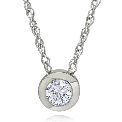 1/4Ct Diamond Solitaire Pendant Women's 14k White Gold Bezel Pendant Lab Grown