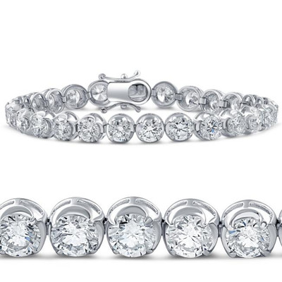 14.55Ct TW Round-Cut Diamond Tennis Bracelet 7" 18k White Gold Lab Grown