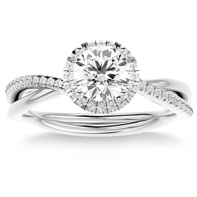 1 1/5Ct TW Moissanite & Diamond Halo Crossover Engagement in Ring 10k Gold