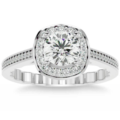 1 1/3Ct Cushion Halo Moissanite Diamond Engagement Ring White Yellow Rose Gold