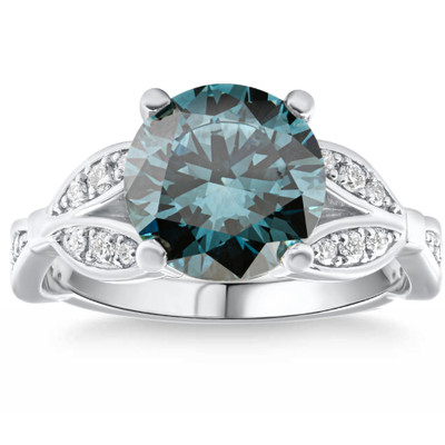 3 1/4Ct TW Blue & White Vintage Diamond Engagement Ring Lab Grown 10k White Gold