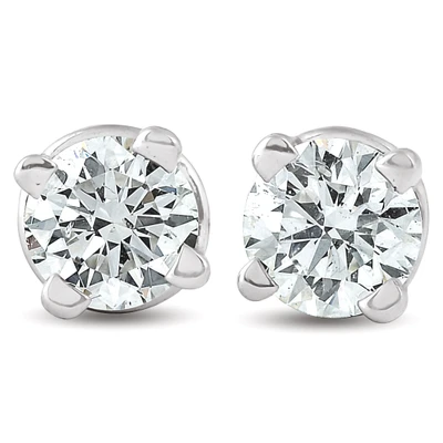 1/3Ct T.W. Round Cut Natural Diamond Screw Back Studs 14k White Gold