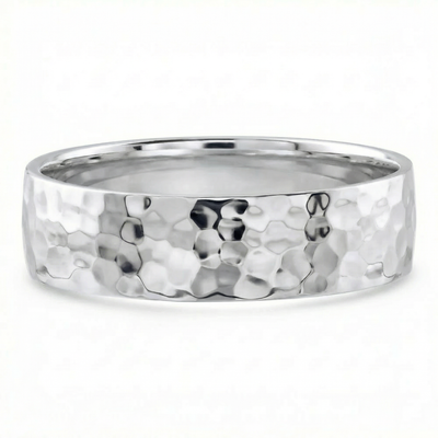 Men's Polished Hammered Wedding Band 14k Gold or Platinum