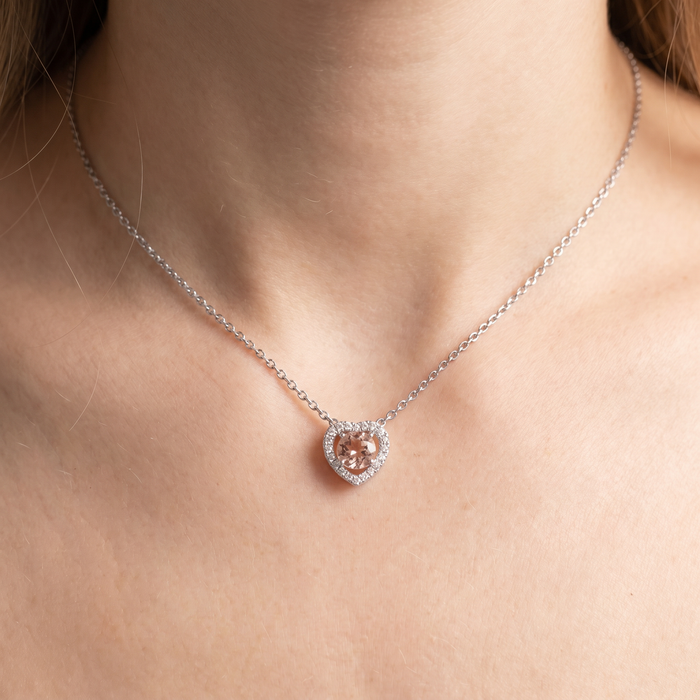 1Ct Morganite & Lab Grown Diamond Heart Pendant 14k White Gold Women's Necklace
