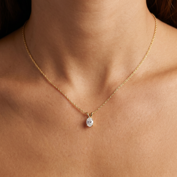 1/3Ct Lab Grown Oval Diamond Solitaire Pendant Yellow Gold Necklace