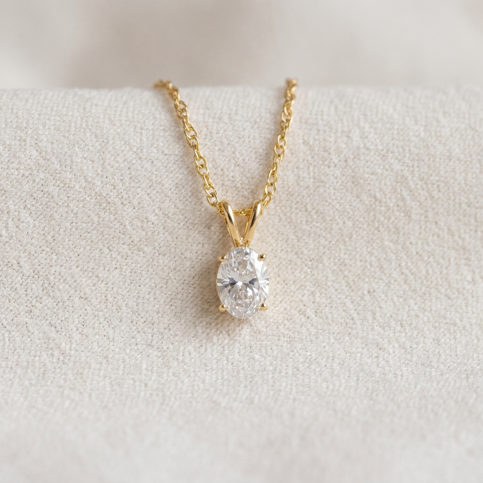 1/3Ct Lab Grown Oval Diamond Solitaire Pendant Yellow Gold Necklace
