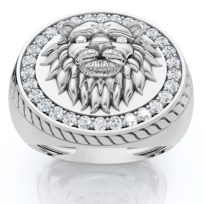 3/8Ct Men's Diamond Lion Head Pink Ring in 10k White or Yellow Gold