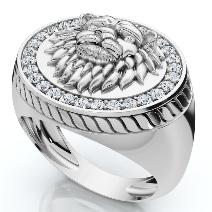 3/8Ct Men's Diamond Lion Head Pink Ring in 10k White or Yellow Gold