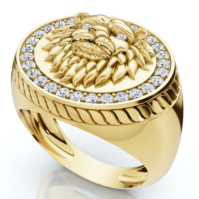 3/8Ct Men's Diamond Lion Head Pink Ring in 10k White or Yellow Gold