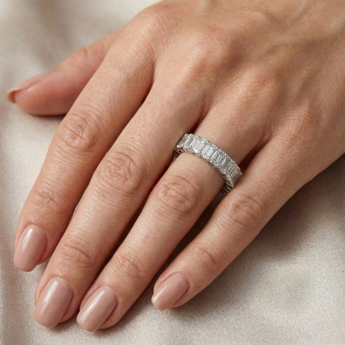 6Ct Emerald Cut Diamond Eternity Ring Lab Grown 14k White or Yellow Gold