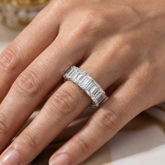 6Ct Emerald Cut Diamond Eternity Ring Lab Grown 14k White or Yellow Gold